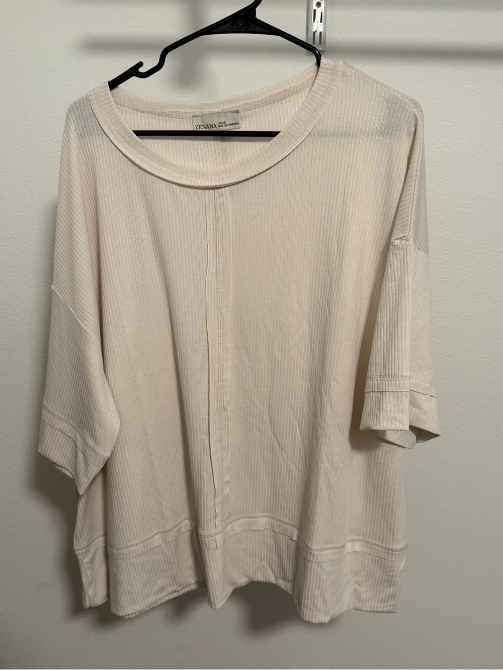 Zenana Outfitters Oversized Ribbed Short-Sleeve Top - Cream
